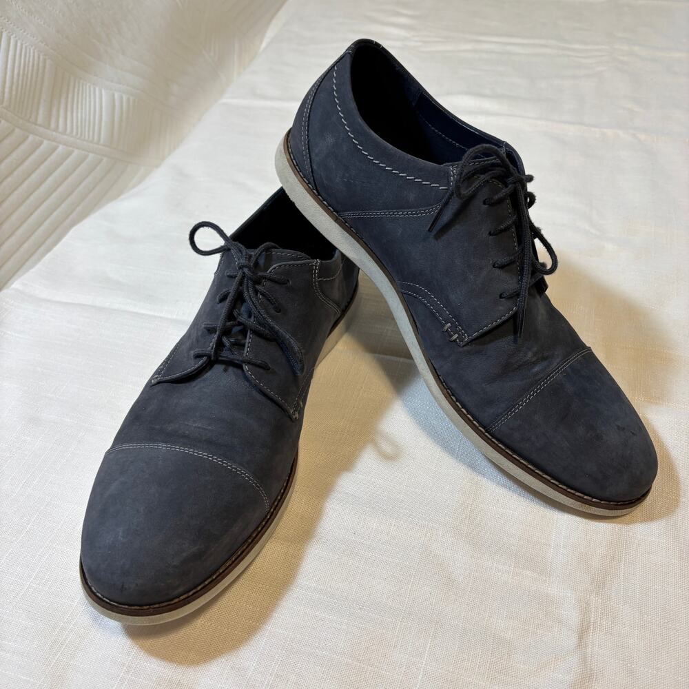 Clarks Collection Mens 12 M Navy Blue Lace Up Cap Toe Oxford Shoes